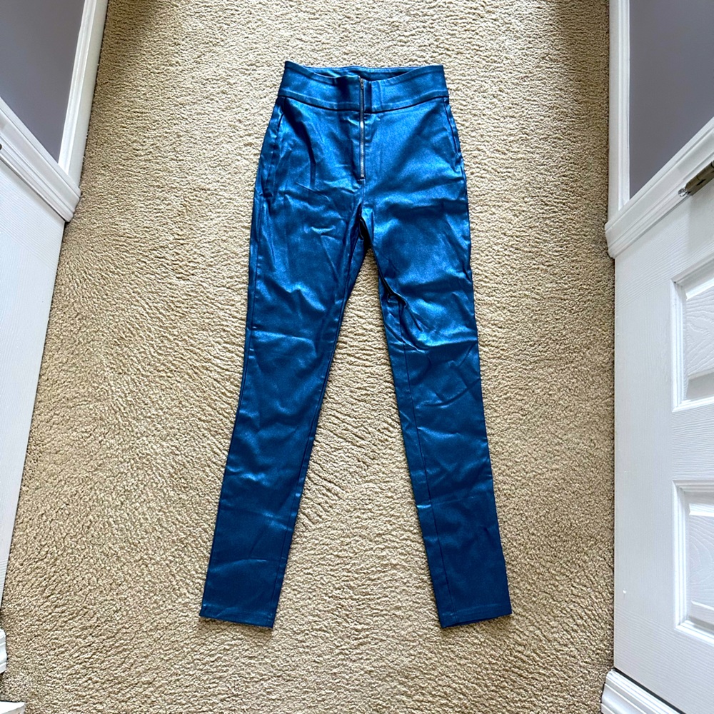 SHEIN metallic blue jeans, worn once. Total trendy statement piece